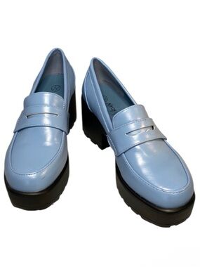 Y2K Preppy Academia Light Blue Platform Loafers